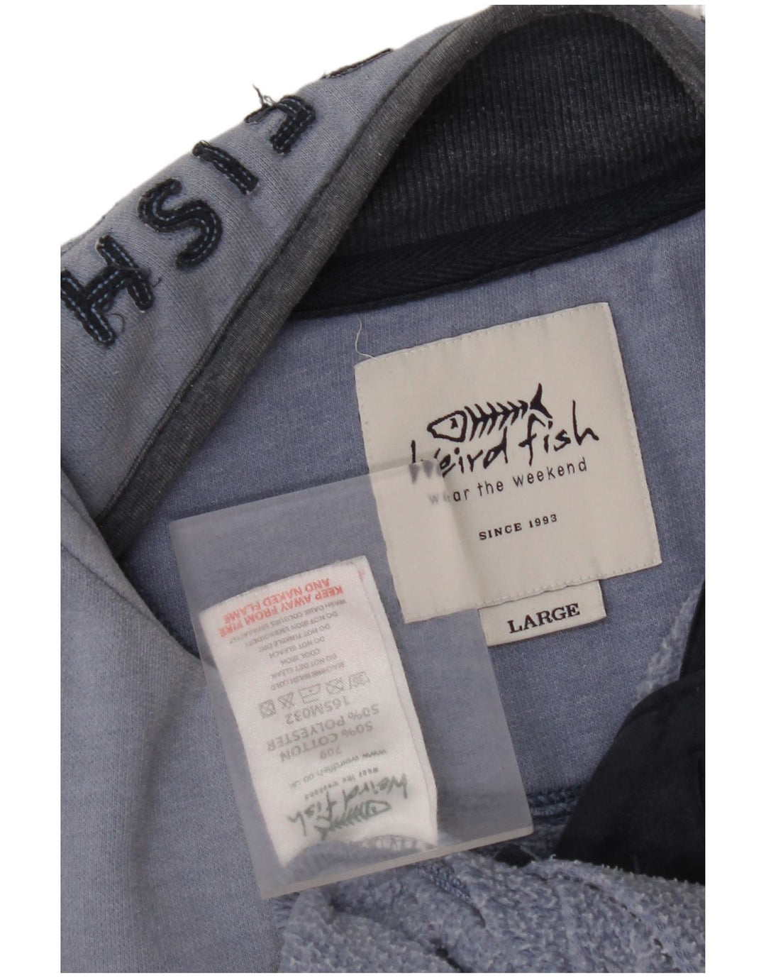 WEIRD FISH Suéter masculino com zíper e gola grande de algodão azul