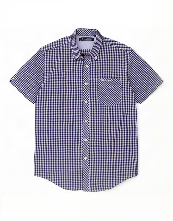 Camisa masculina de manga curta Ben Sherman de algodão guingão azul marinho médio