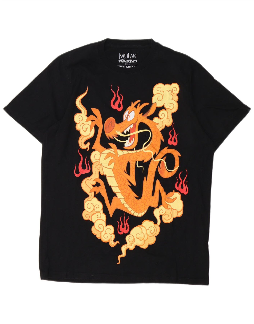 Pull & Bear Camiseta masculina Mulan com estampa gráfica grande de algodão preto