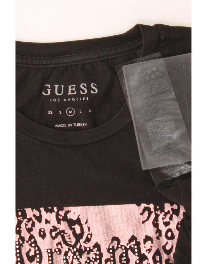 Camiseta feminina gráfica GUESS UK 12 algodão preto médio