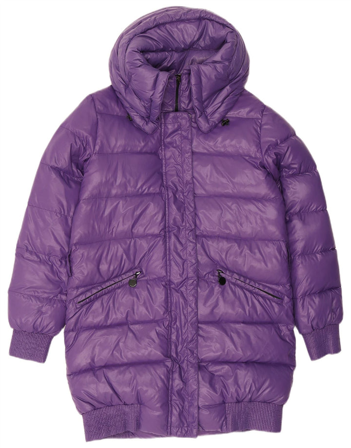 Casaco acolchoado com capuz feminino Benetton IT 46 grande poliéster roxo