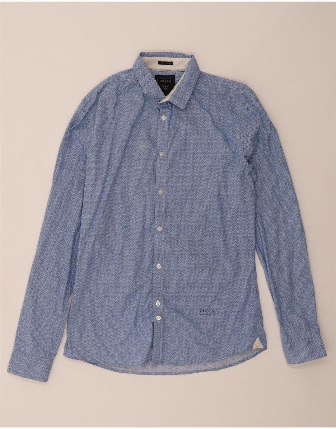 Camisa masculina GUESS UK 40 algodão geométrico azul médio