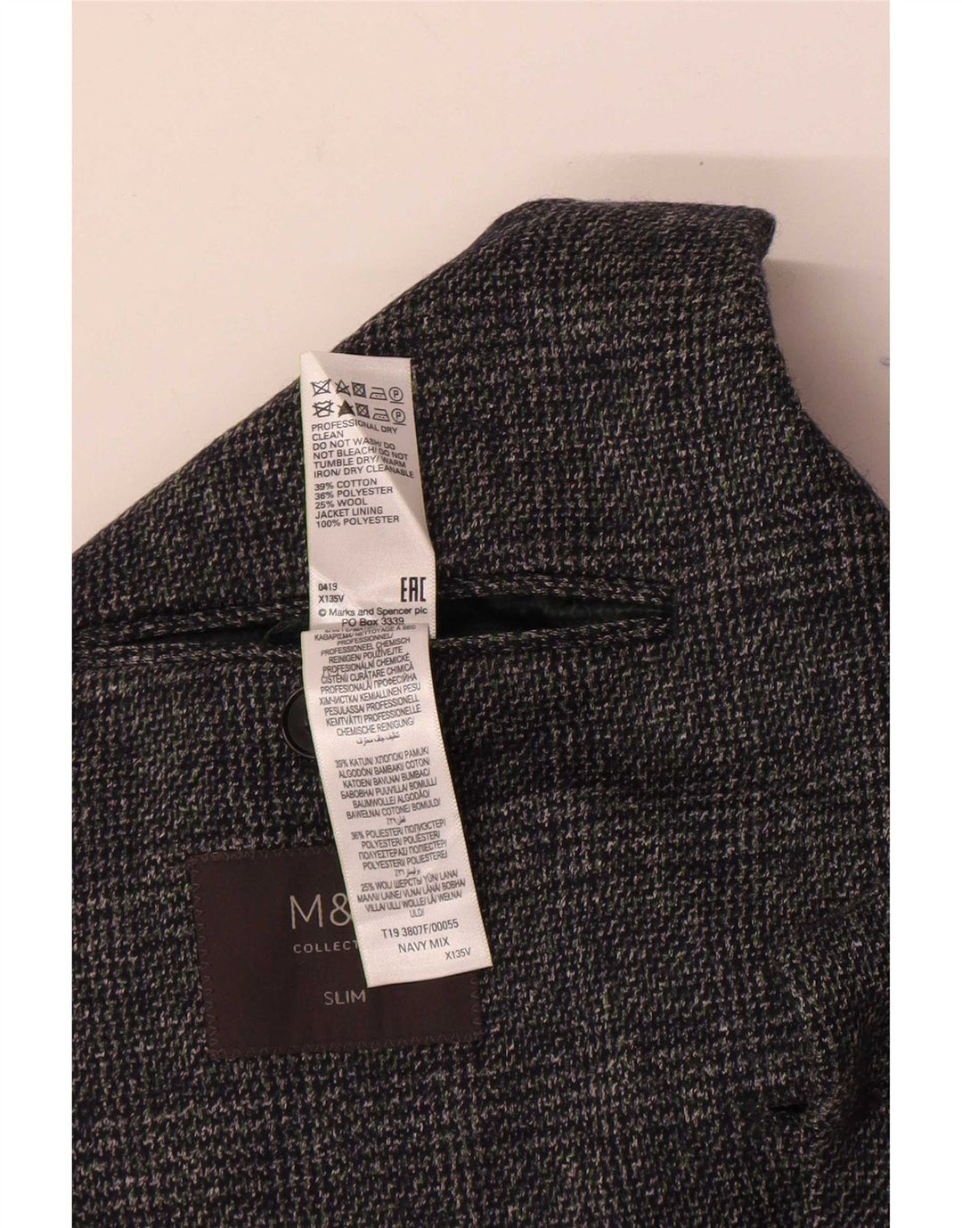 Jaqueta blazer masculina de 2 botões Marks & Spencer Reino Unido 36 pequena xadrez azul marinho