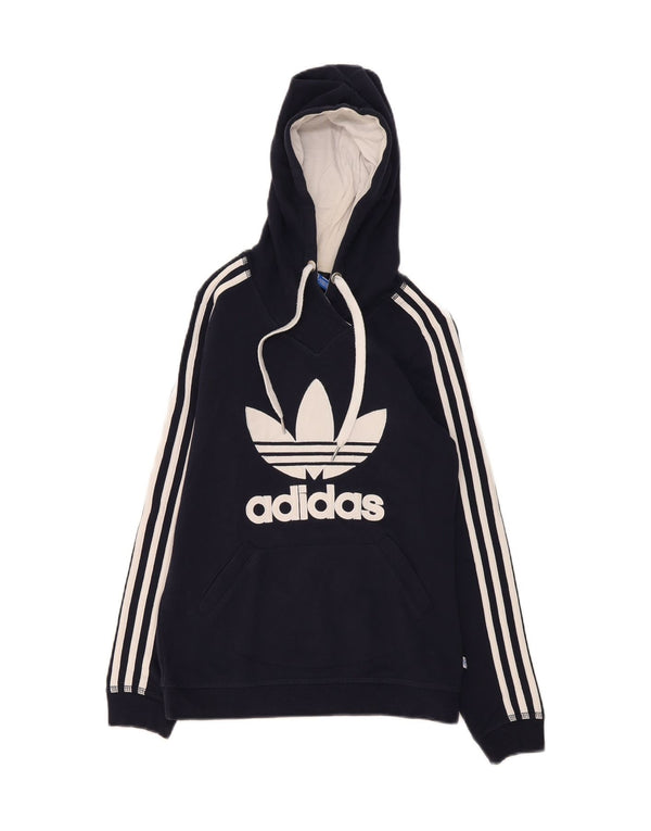 Adidas feminino gráfico moletom com capuz Reino Unido 10 pequeno azul marinho algodão esportivo