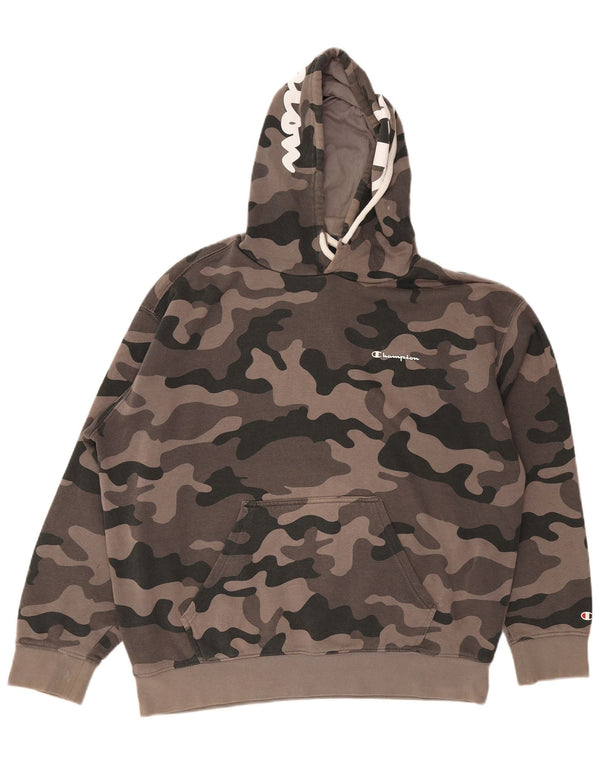 Campeão masculino gráfico solto com capuz moletom grande camuflagem verde