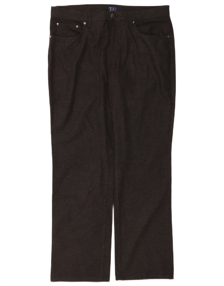 Trussardi Calça masculina reta casual W34 L30 poliéster cinza
