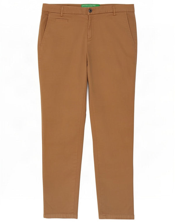 Benetton Womens Slim Chino Calças UK 12 Médio W32 L28 Algodão Marrom
