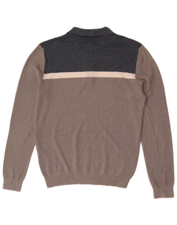 Suéter masculino Reiss com gola polo e viscose pequena cinza colorblock