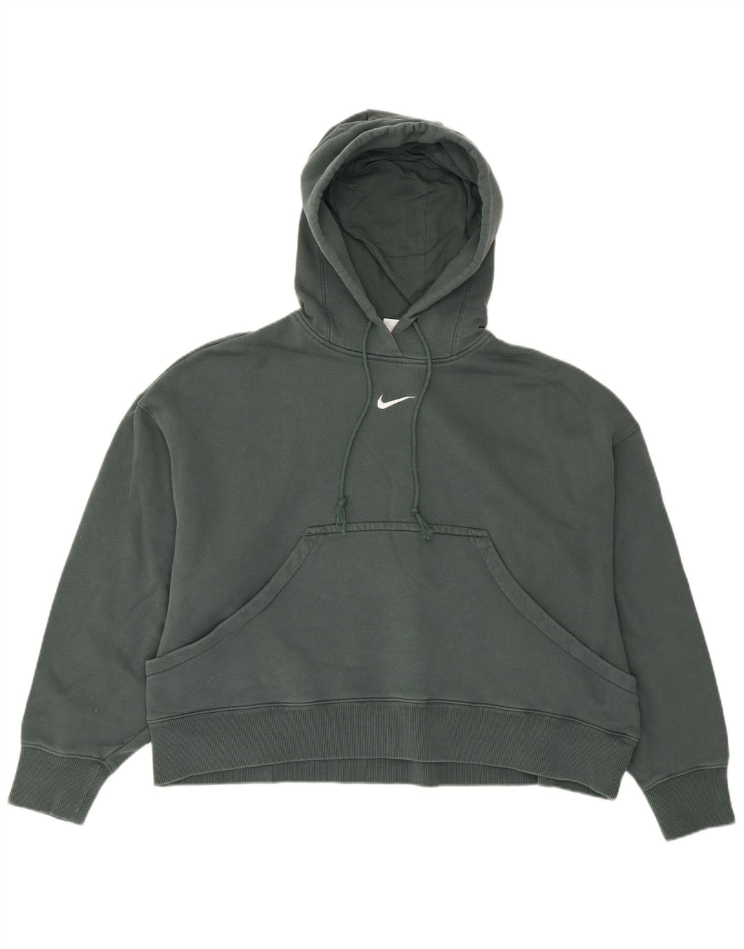 NIKE Womens Crop Oversized Hoodie Jumper Reino Unido 14 Médio Algodão Verde