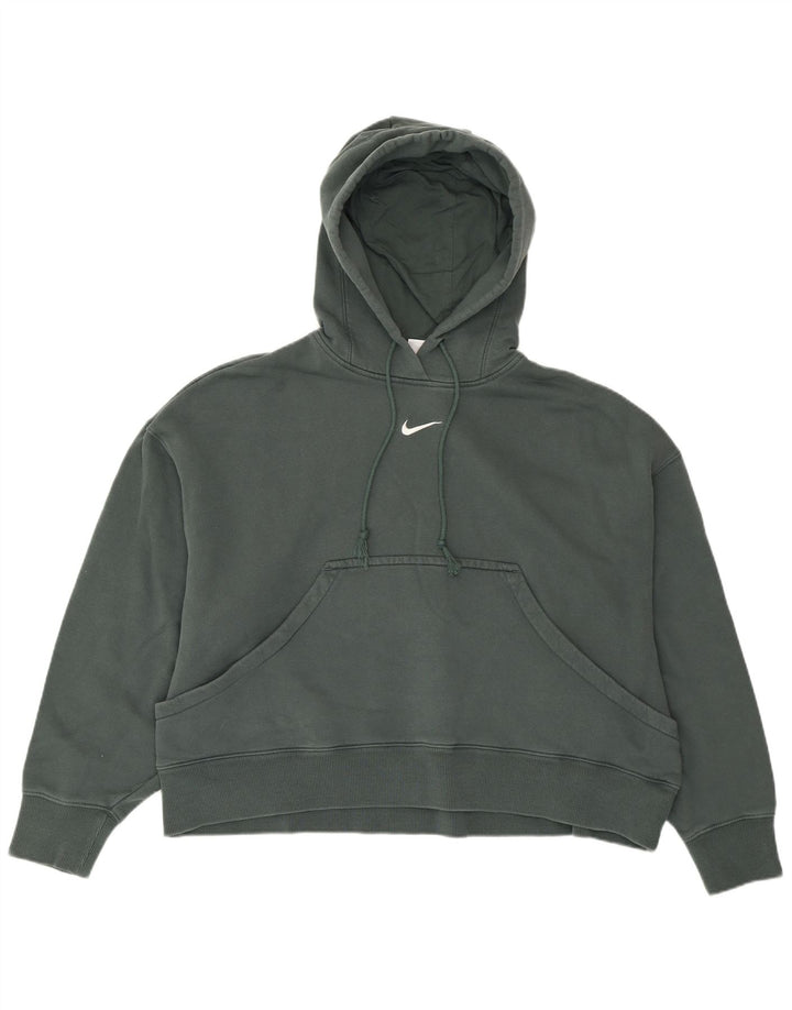 NIKE Womens Crop Oversized Hoodie Jumper Reino Unido 14 Médio Algodão Verde