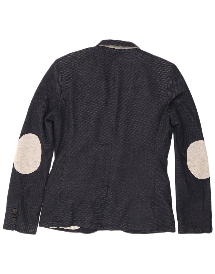 Jaqueta blazer masculina Zara com 2 botões Reino Unido 40 grande poliéster azul marinho