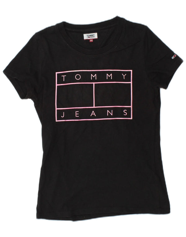 Camiseta feminina TOMMY HILFIGER com estampa gráfica UK 2 2XS algodão preto