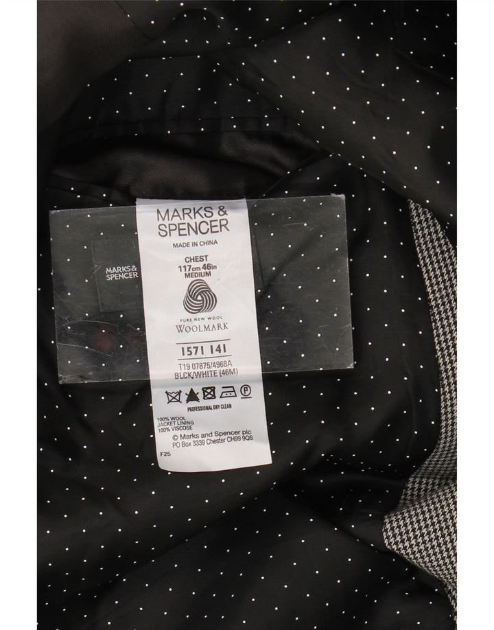 Jaqueta blazer masculina de 2 botões Marks & Spencer UK 46 3XL cinza houndstooth lã