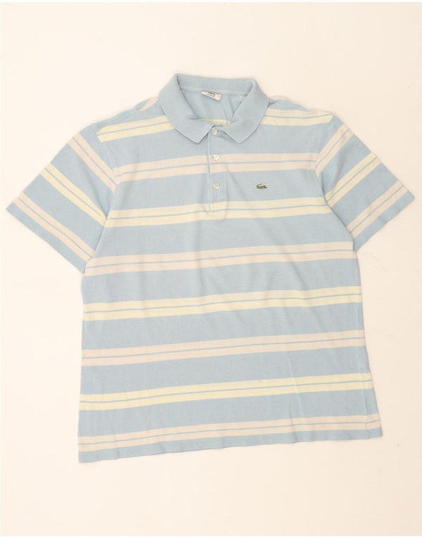 Camisa polo masculina Lacoste tamanho 6 XL algodão listrado azul