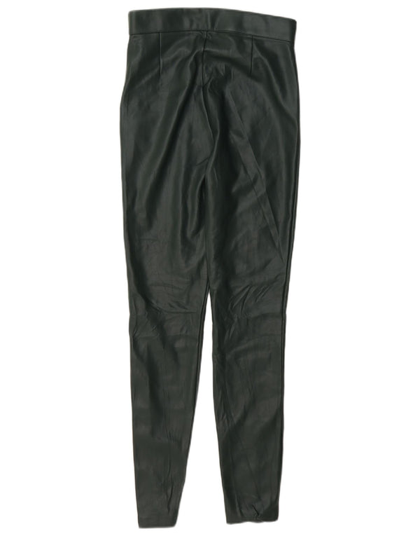 Calça feminina skinny de couro sintético Zara XS W24 L28 poliéster verde