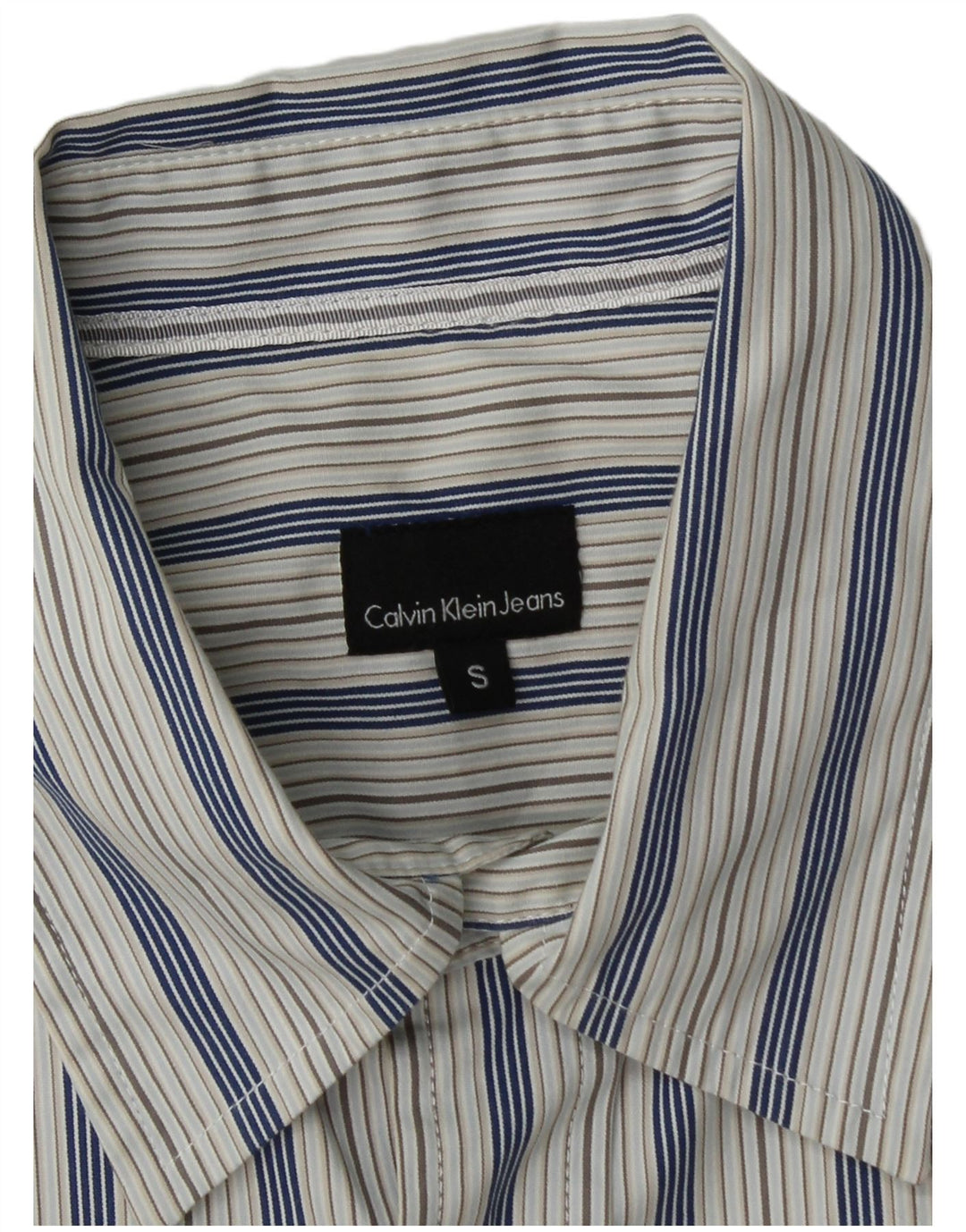 Camisa masculina Calvin Klein Jeans pequena listrada azul de algodão