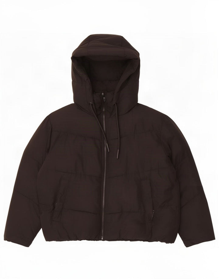 Jaqueta acolchoada com capuz grande Zara para mulher UK 10 poliéster preto pequeno