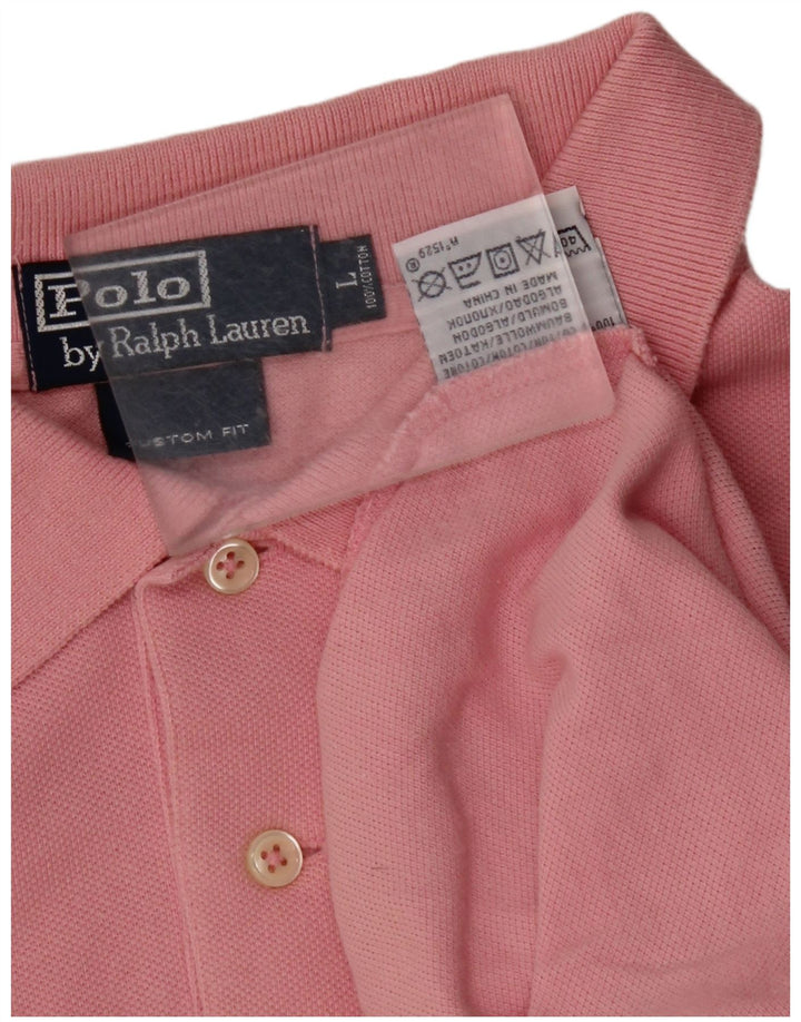 POLO RALPH LAUREN Camisa polo masculina de manga comprida com ajuste personalizado grande algodão rosa