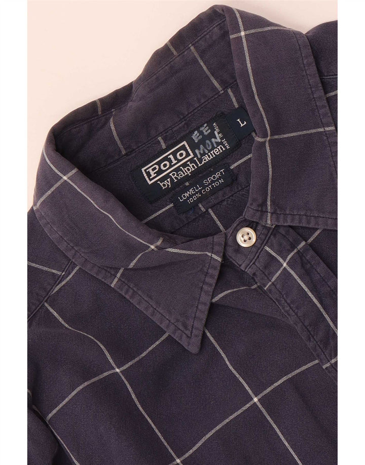 Polo Ralph Lauren Camisa masculina grande algodão xadrez azul marinho