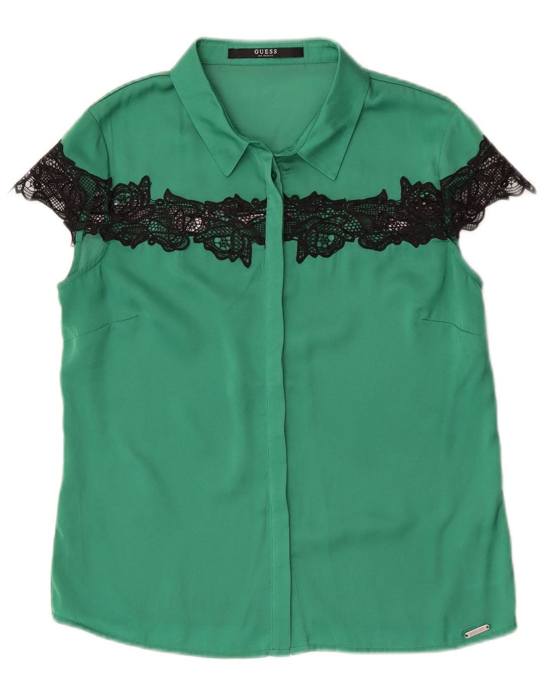 Blusa feminina de manga curta Guess Reino Unido 10 poliéster verde pequeno