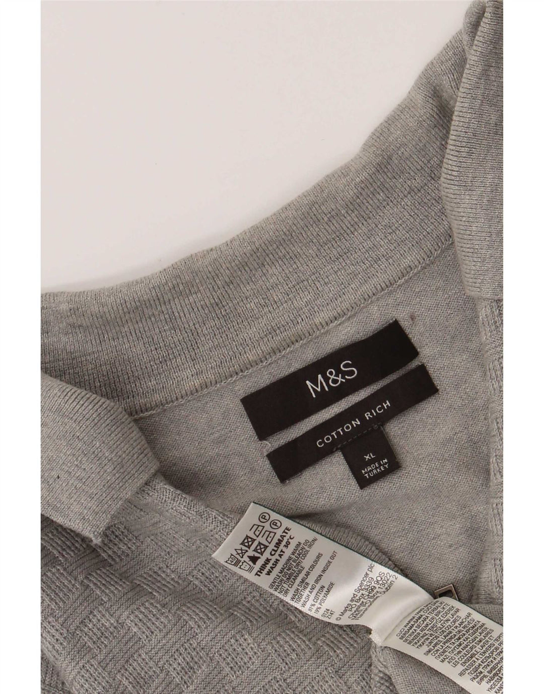 Suéter masculino Marks & Spencer com gola polo XL algodão cinza