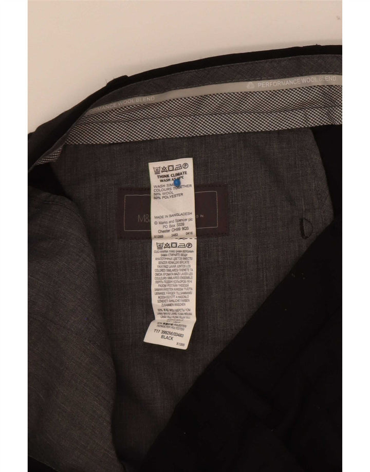 Calça masculina de terno reto Marks & Spencer sob medida W38 L31 lã preta