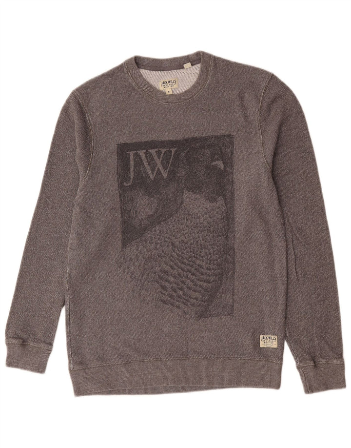 Jack Wills moletom gráfico masculino jumper médio algodão cinza
