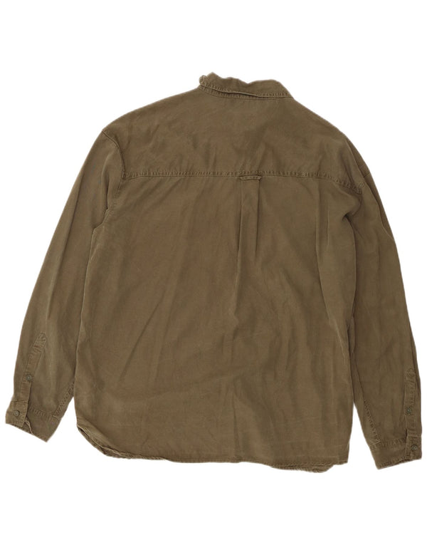 Camisa jeans feminina Fat Face manga comprida solta ajuste Reino Unido 16 grande lyocell verde