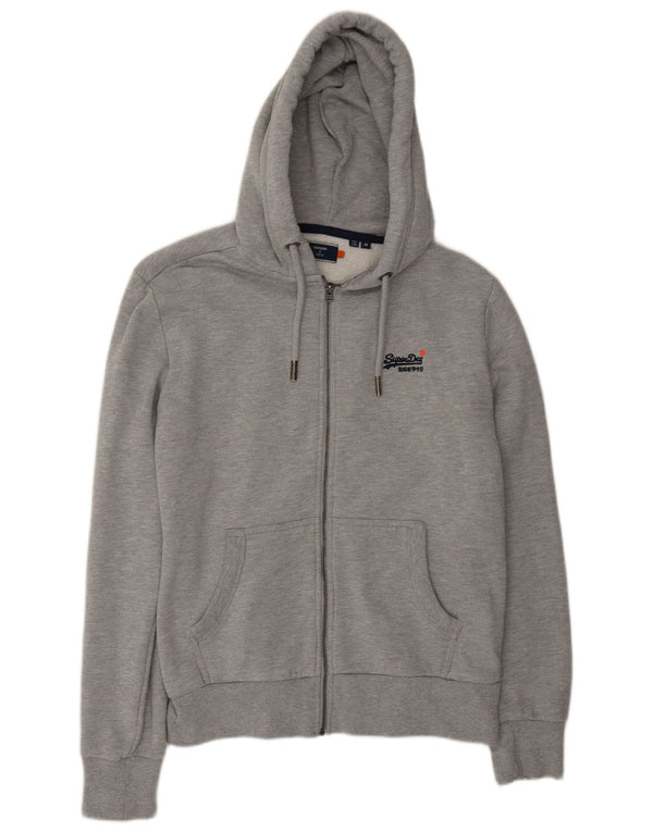 Suéter masculino Superdry com capuz e zíper médio cinza algodão