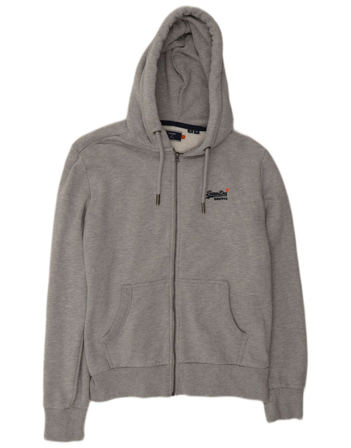 Suéter masculino Superdry com capuz e zíper médio cinza algodão