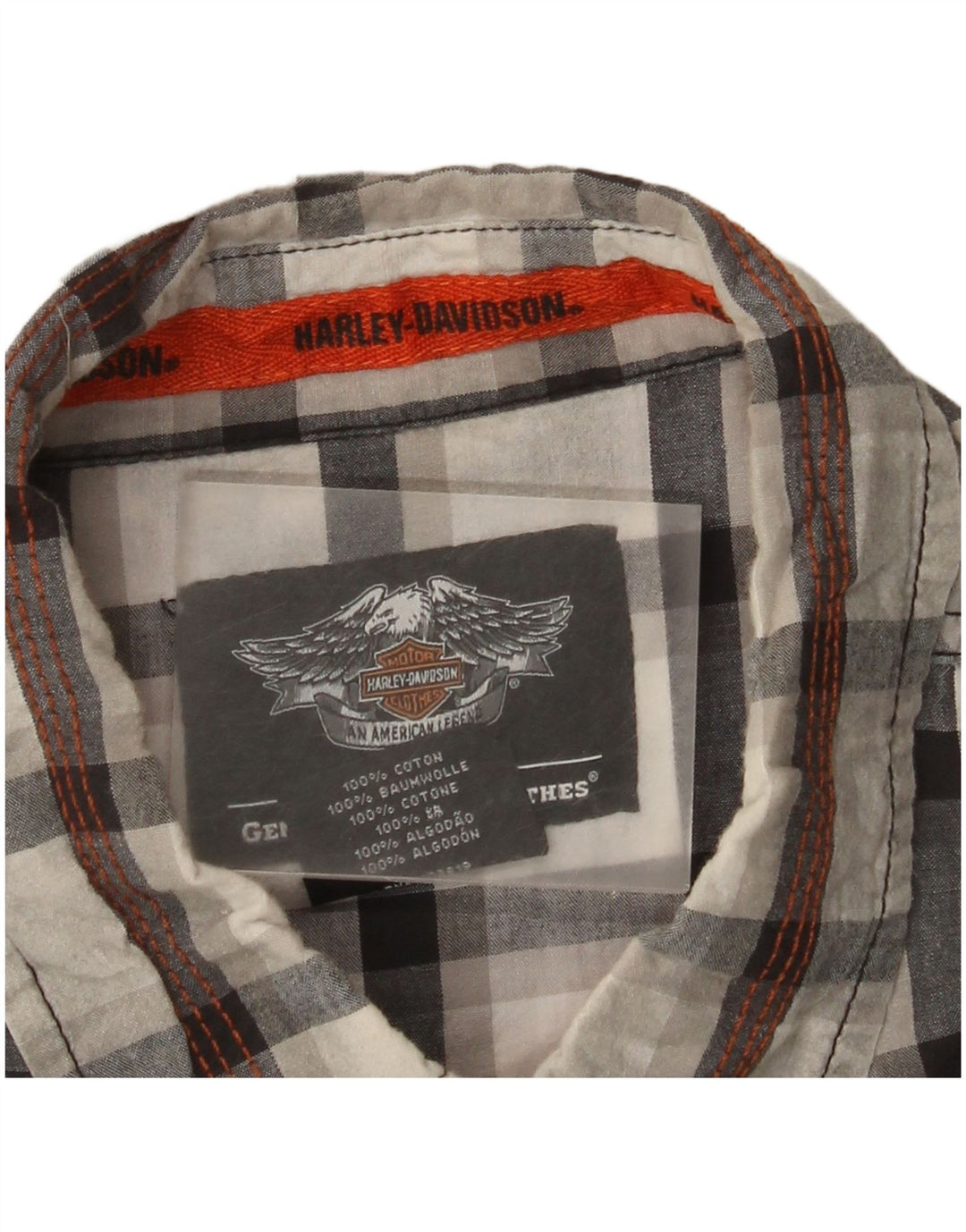 Camisa masculina gráfica Harley Davidson de manga curta XL cinza xadrez algodão
