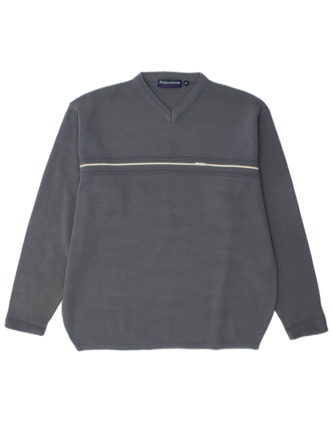 Suéter masculino VINTAGE com decote em V acrílico cinza médio