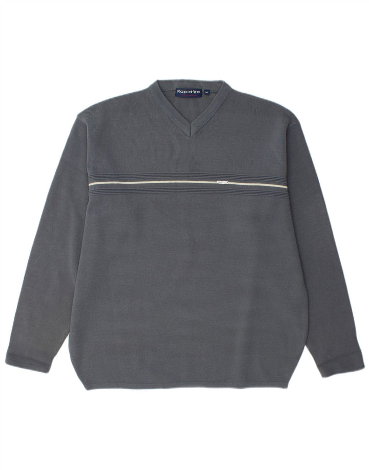 Suéter masculino VINTAGE com decote em V acrílico cinza médio