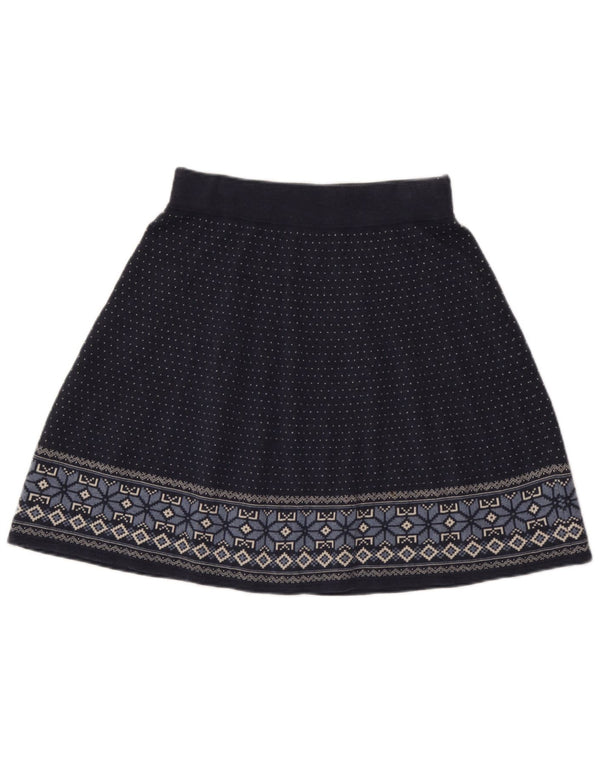 Saia evasê feminina Fat Face UK 10 pequena W30 azul marinho Fair Isle algodão