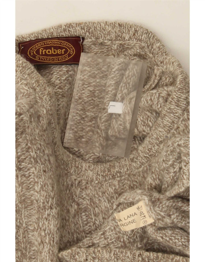 Suéter vintage masculino com gola redonda, grande lã manchada marrom