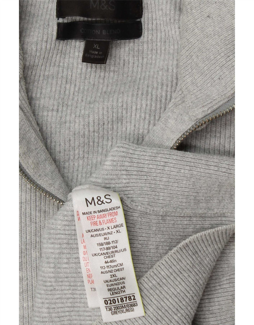 Suéter masculino Marks & Spencer com zíper e gola XL poliéster cinza