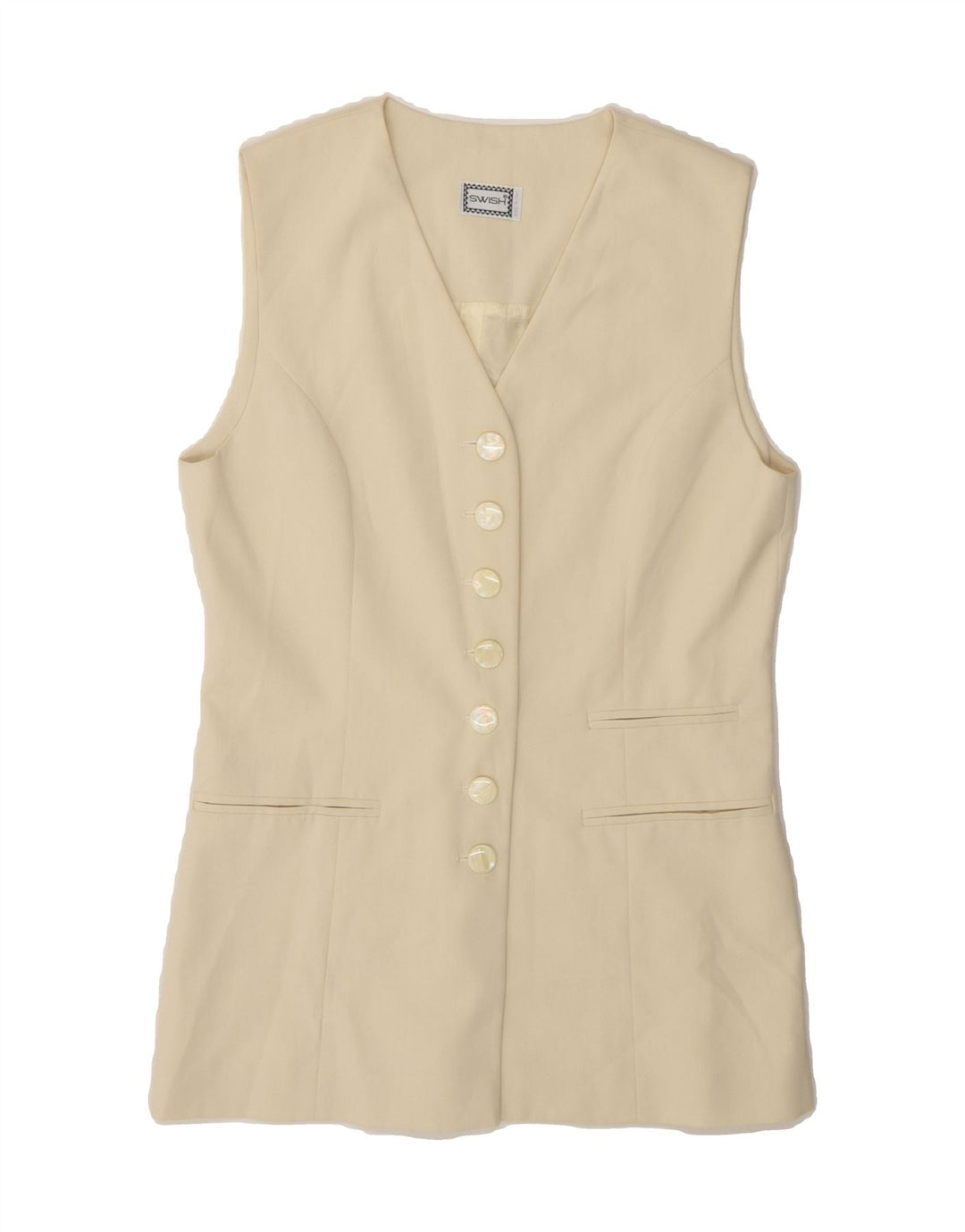 SWISH Womens Sleeveless 7 button Blazer Jacket IT 42 Medium Off White Vintage Swish and Second-Hand Swish from Messina Hembry 