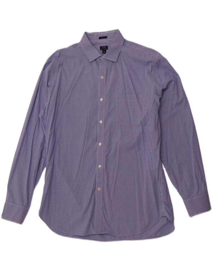 Camisa elástica masculina J. Crew tamanho 17 17/12 XL azul guingão