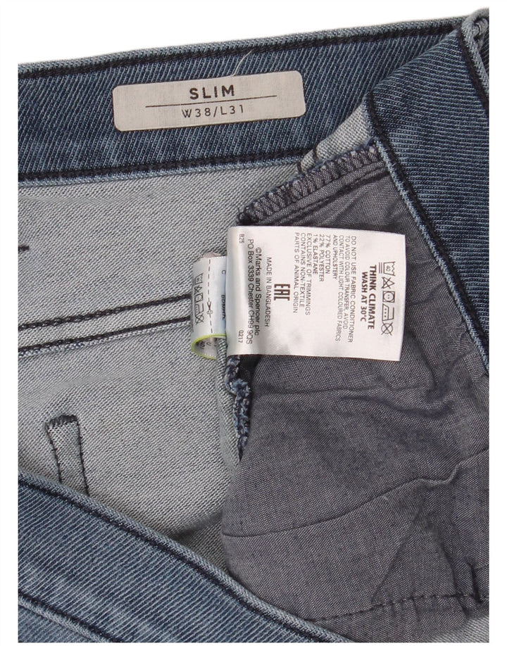 Marks & Spencer Mens Slim Jeans W38 L31 Azul Algodão