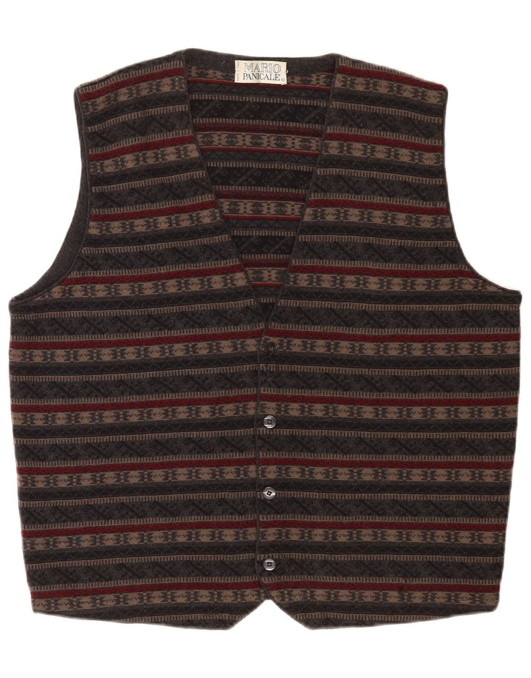 Colete de malha vintage masculino médio cinza Fair Isle Virgin Wool