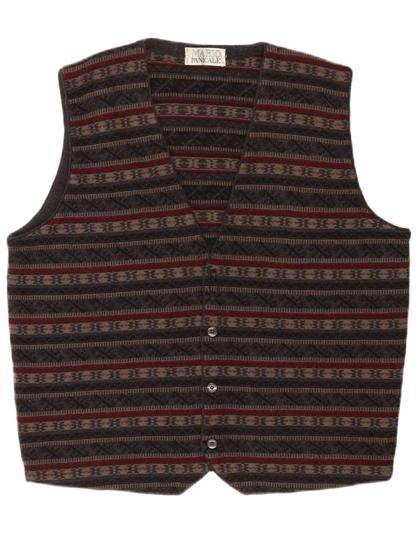 Colete de malha vintage masculino médio cinza Fair Isle Virgin Wool