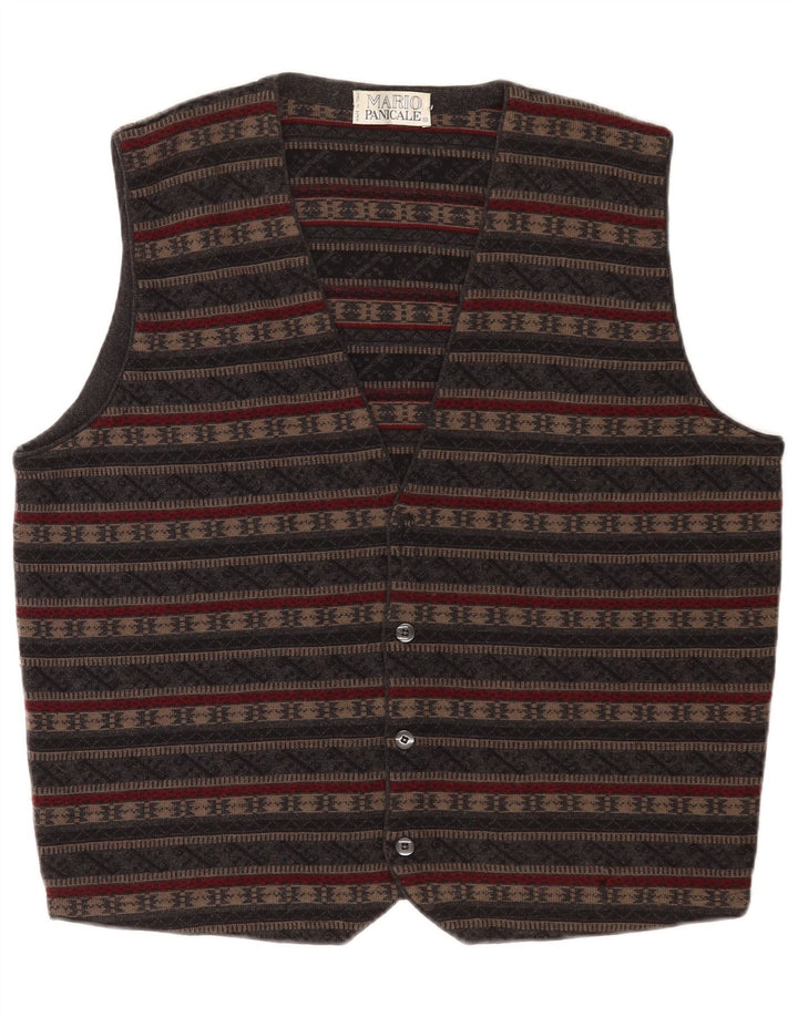 Colete de malha vintage masculino médio cinza Fair Isle Virgin Wool