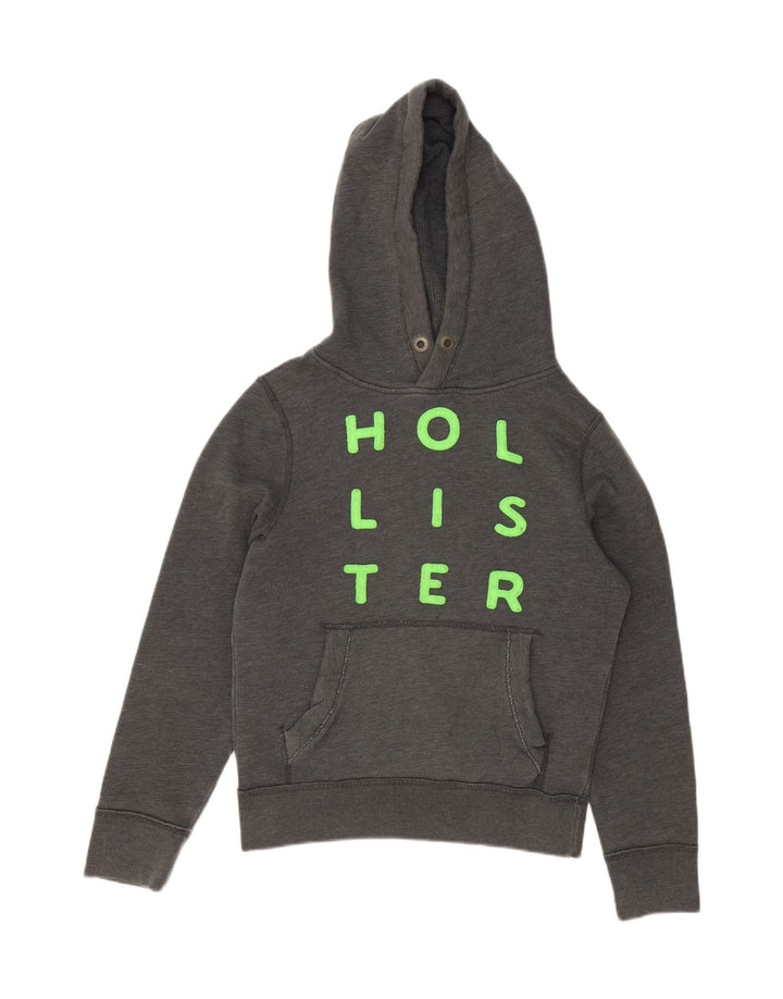 Suéter masculino com capuz gráfico HOLLISTER pequeno algodão cinza