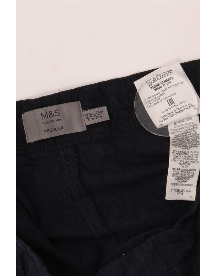 Calça chino masculina MARKS & SPENCER regular fit W38 L29 linho azul marinho