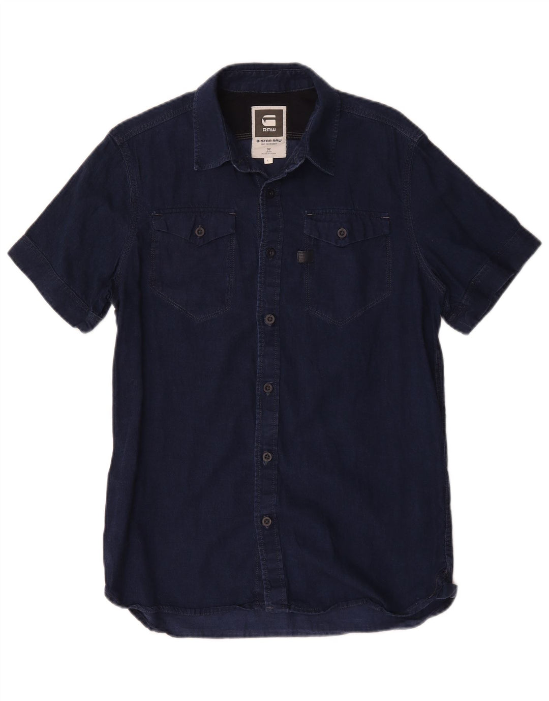 Camisa jeans masculina de manga curta G-Star grande algodão azul marinho