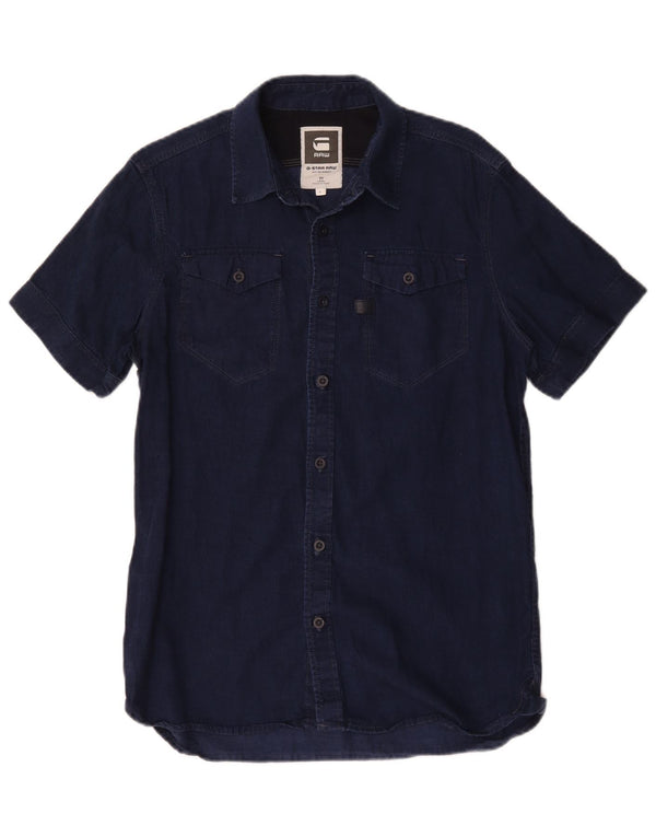 Camisa jeans masculina de manga curta G-Star grande algodão azul marinho