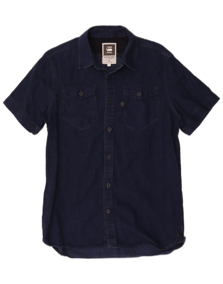 Camisa jeans masculina de manga curta G-Star grande algodão azul marinho