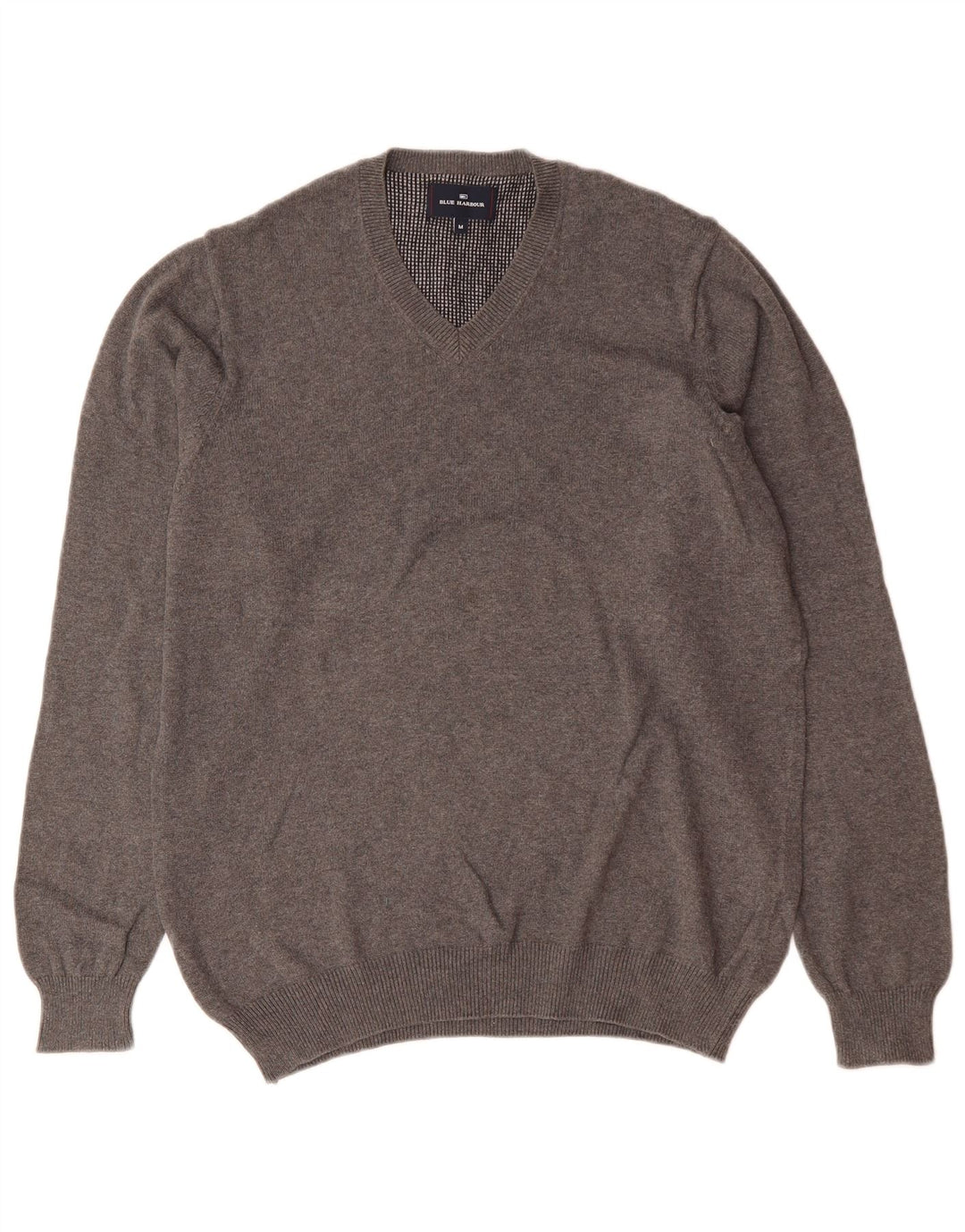 Suéter masculino Marks & Spencer Blue Harbor com decote em V, algodão cinza médio