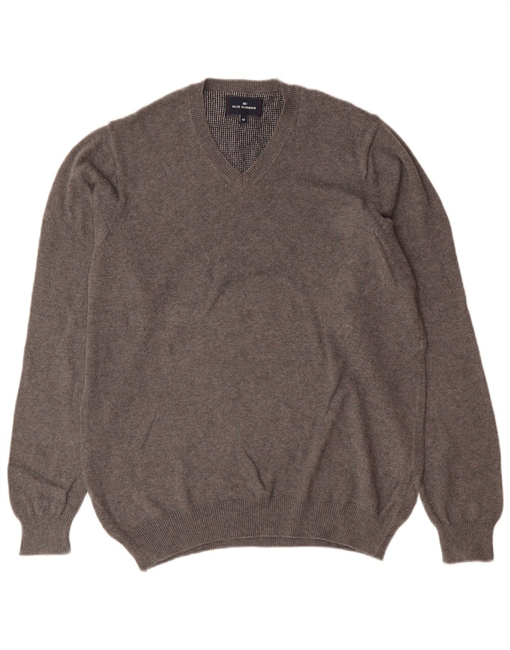 Suéter masculino Marks & Spencer Blue Harbor com decote em V, algodão cinza médio