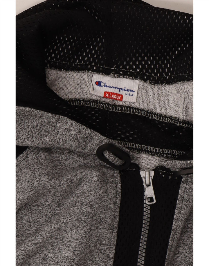 CHAMPION Mens Graphic Hoodie Jumper XL Grey Colourblock Cotton Vintage Champion and Second-Hand Champion from Messina Hembry 